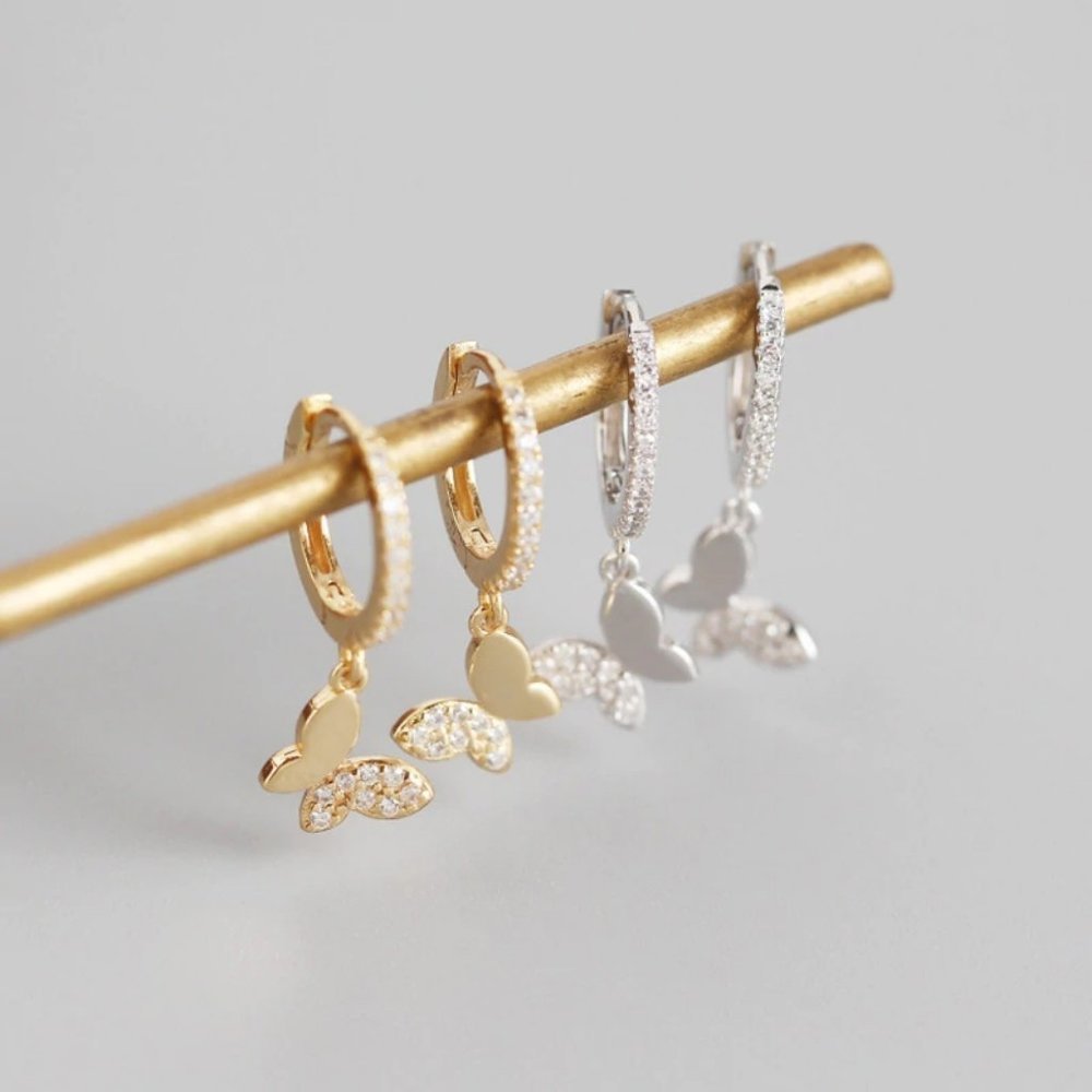 *925 Sterling Silver Diamond Butterfly Earrings A1 - Picture 5 of 8